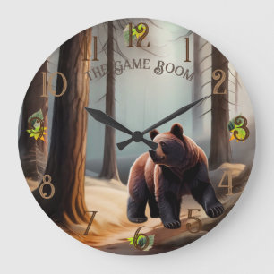 Grande Horloge Ronde Aquarelle Brown rustique Big Bear