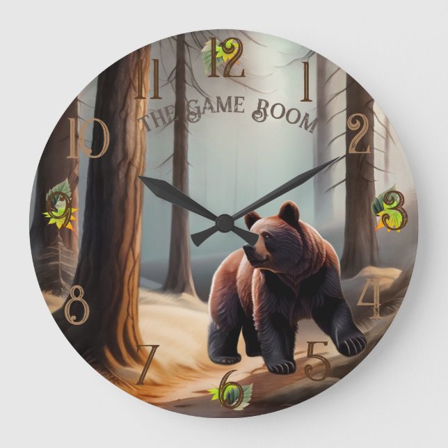 Grande Horloge Ronde Aquarelle Brown rustique Big Bear (Recto)