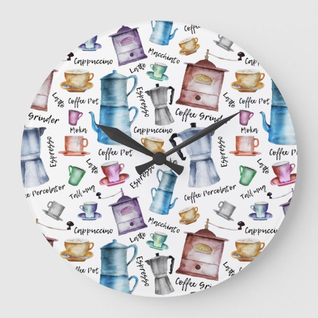 Grande Horloge Ronde Aquarelle café espresso tasses, tasses de tasses m (Recto)