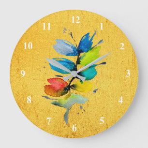 Grande Horloge Ronde Aquarelle colorée lâche abstraite florale
