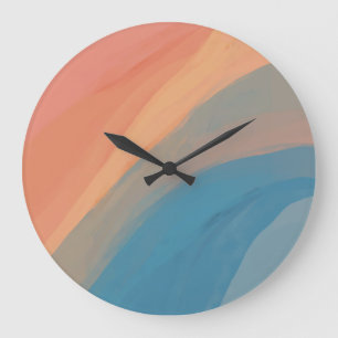 Grande Horloge Ronde Aquarelle couleur Art Abstrait bleu rose