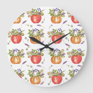 Grande Horloge Ronde Aquarelle d'automne, Composition transparente.