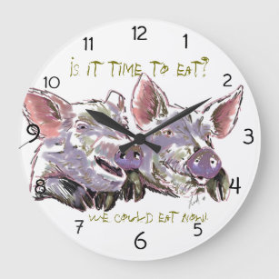 Grande Horloge Ronde Aquarelle de cochons drôle et heureux