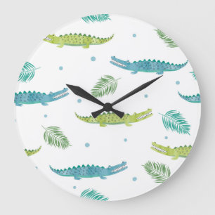 Grande Horloge Ronde Aquarelle de crocodile : Motif Vintage d'alligator
