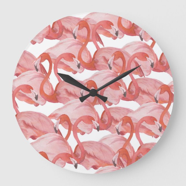 Grande Horloge Ronde Aquarelle de Flamant rose : Motif transparent (Recto)