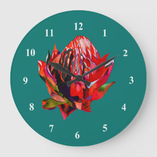 Grande Horloge Ronde Aquarelle de fleurs indigènes de Waratah