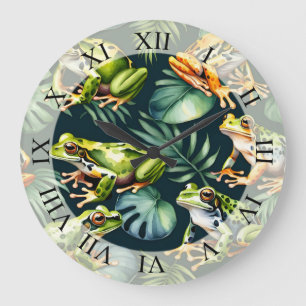 Grande Horloge Ronde Aquarelle de grenouilles
