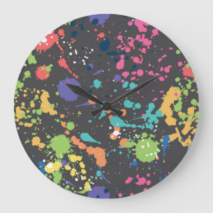 Grande Horloge Ronde Aquarelle de Grunge : Motif de points colorés.