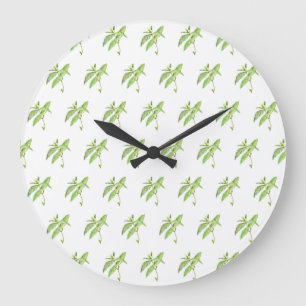 Grande Horloge Ronde Aquarelle de jardin vert plante d'herbe de menthe