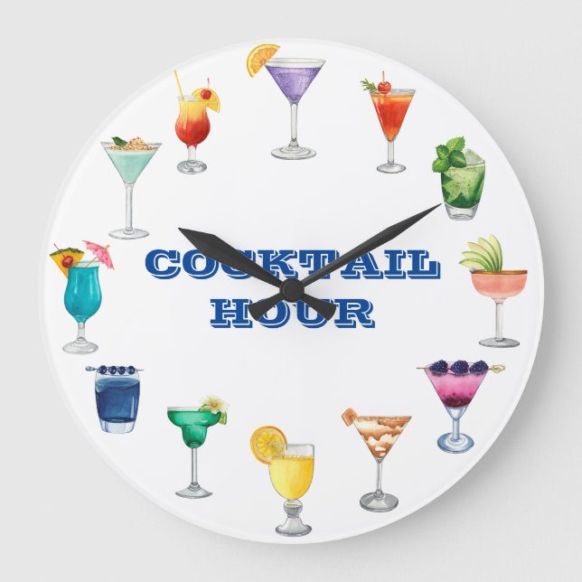Grande Horloge Ronde Aquarelle de l'heure du cocktail Boissons martini (Recto)