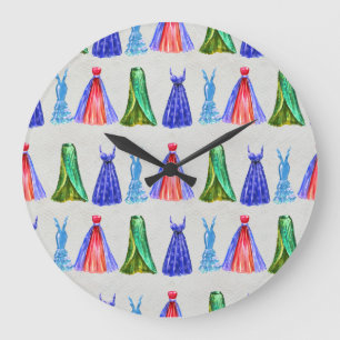 Grande Horloge Ronde Aquarelle de mode, robes dessinées à la main motif
