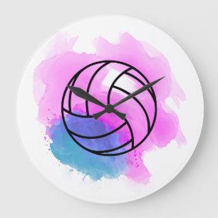 Grande Horloge Ronde Aquarelle de volley-ball