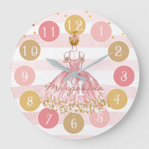 Grande Horloge Ronde Aquarelle délicate Ballerina Pink Monogramme