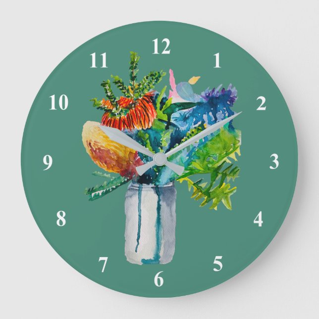 Grande Horloge Ronde Aquarelle des fleurs australiennes (Recto)