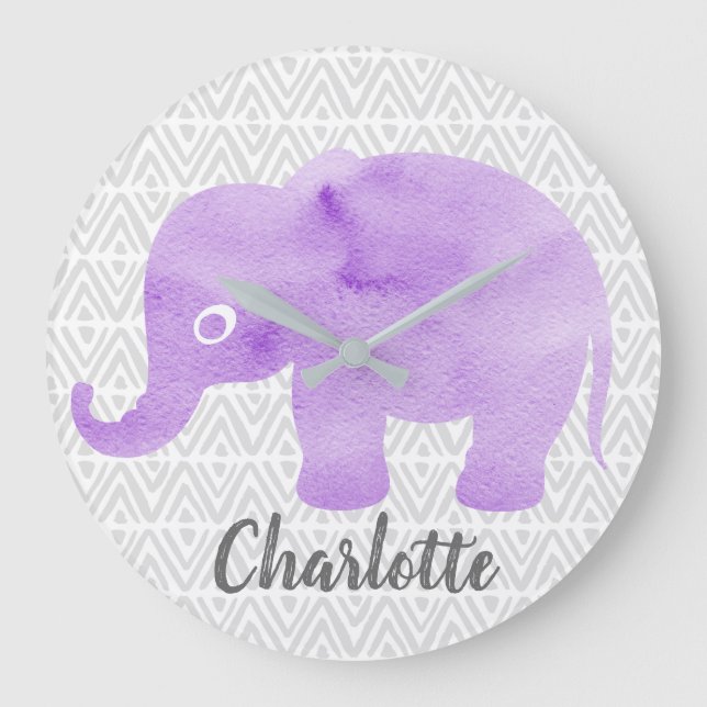 Grande Horloge Ronde Aquarelle Elephant Shibori Primitive Chevron (Recto)