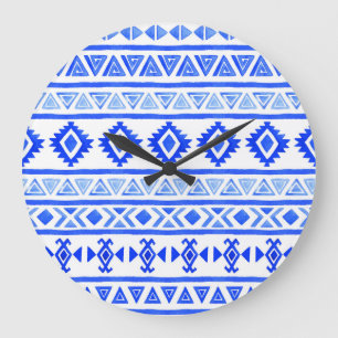 Grande Horloge Ronde Aquarelle ethnique Aztec, motif géométrique.