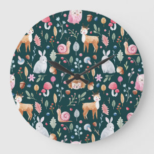 Grande Horloge Ronde Aquarelle Fairy Forest Motif pour enfants