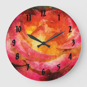 Grande Horloge Ronde Aquarelle Flamant Rose rouge