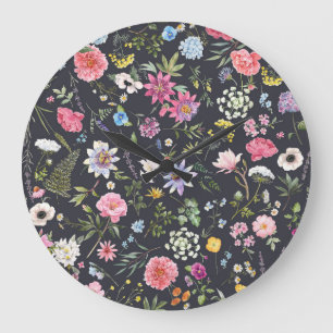 Grande Horloge Ronde Aquarelle Florale : Motif d'été doux.