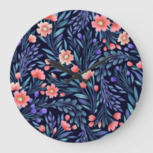Grande Horloge Ronde Aquarelle florale, motif transparent, conception d