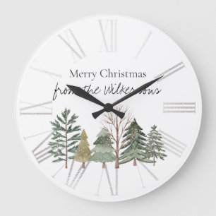 Grande Horloge Ronde Aquarelle Forêt d'hiver Arbres simples