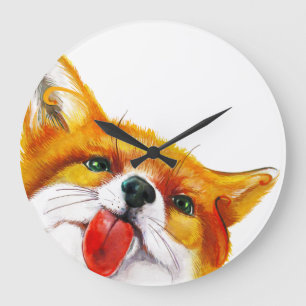Grande Horloge Ronde Aquarelle Fox