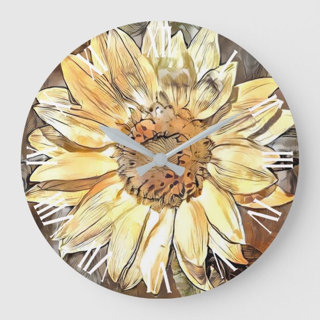 Grande Horloge Ronde Aquarelle Glossy Sunflower Elegance Collection (Recto)
