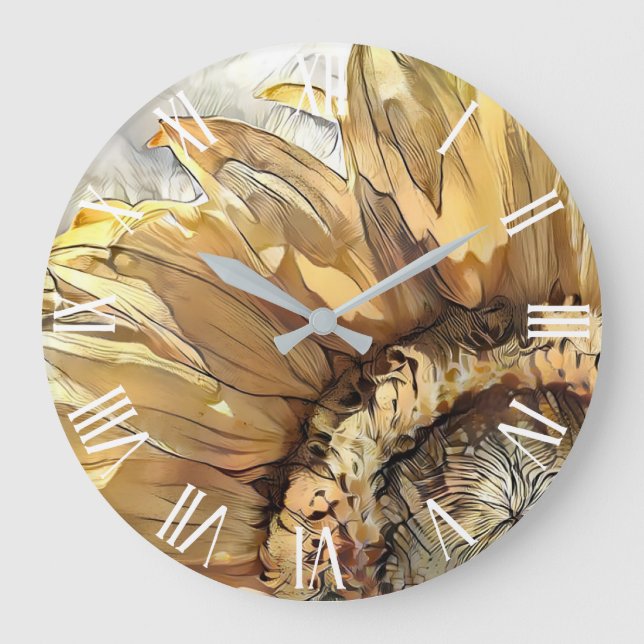 Grande Horloge Ronde Aquarelle Grand Tournesol Collection élégante (Recto)