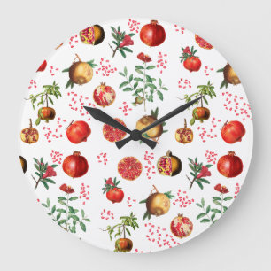 Grande Horloge Ronde Aquarelle grenade Motif de fruits méditerranéen