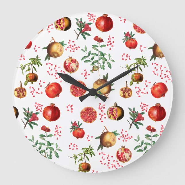 Grande Horloge Ronde Aquarelle grenade Motif de fruits méditerranéen (Recto)