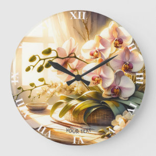 Grande Horloge Ronde Aquarelle Imaginaire mignonne rose orchidées
