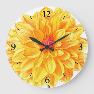 Grande Horloge Ronde Aquarelle jaune de dahlia