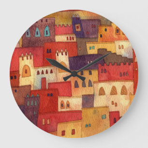 Grande Horloge Ronde Aquarelle Maroc
