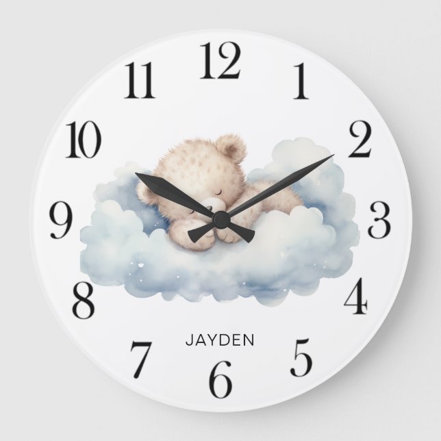 Grande Horloge Ronde Aquarelle mignonne Dreaming Ours en peluche Person (Recto)