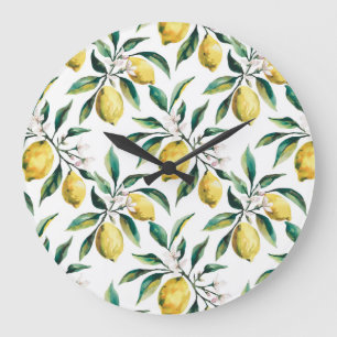 Grande Horloge Ronde Aquarelle moderne Motif jaune citron