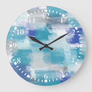 Grande Horloge Ronde Aquarelle moderne turquoise et gris Art Abstrait