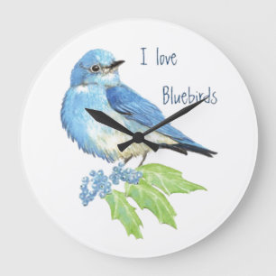 Grande Horloge Ronde Aquarelle Montagne Bluebird Blue Bird Art pour
