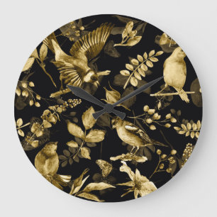 Grande Horloge Ronde Aquarelle Oiseaux : Design Floral Vintage.