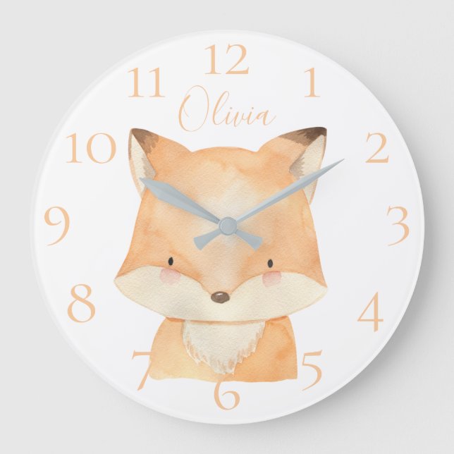 Grande Horloge Ronde Aquarelle personnalisée mignonne Baby Fox personna (Recto)