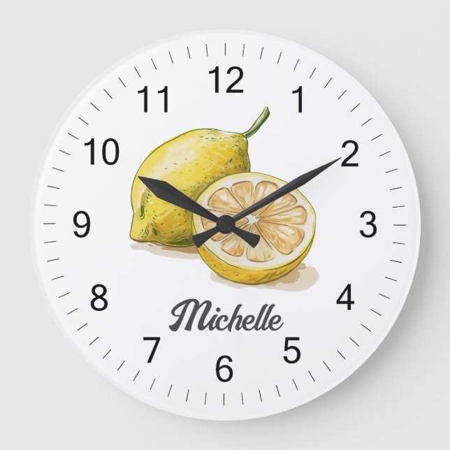 Grande Horloge Ronde Aquarelle personnalisée moderne tendance Citron ja (Recto)