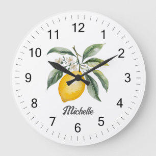 Grande Horloge Ronde Aquarelle personnalisée moderne tendance Citron ja