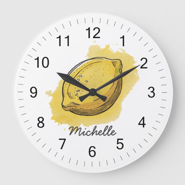 Grande Horloge Ronde Aquarelle personnalisée moderne tendance Citron ja (Recto)