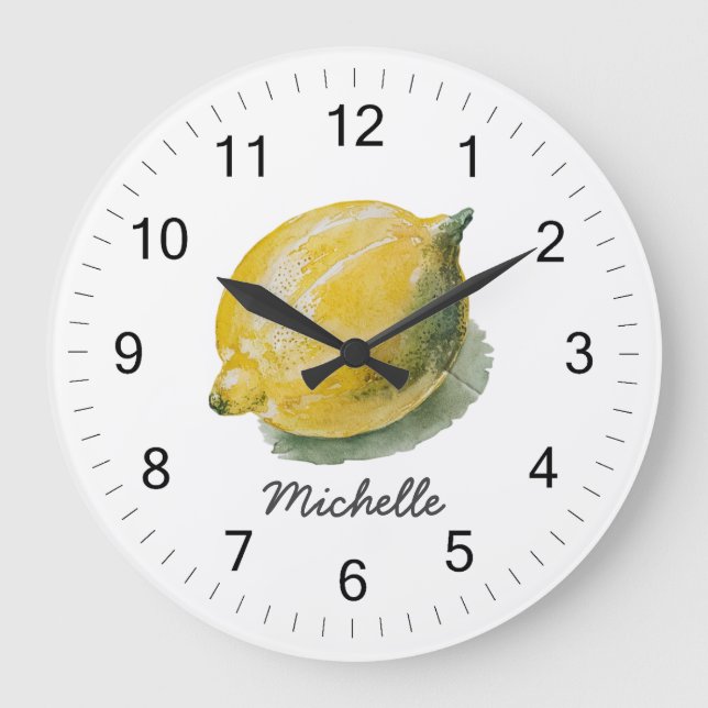 Grande Horloge Ronde Aquarelle personnalisée moderne tendance Citron ja (Recto)
