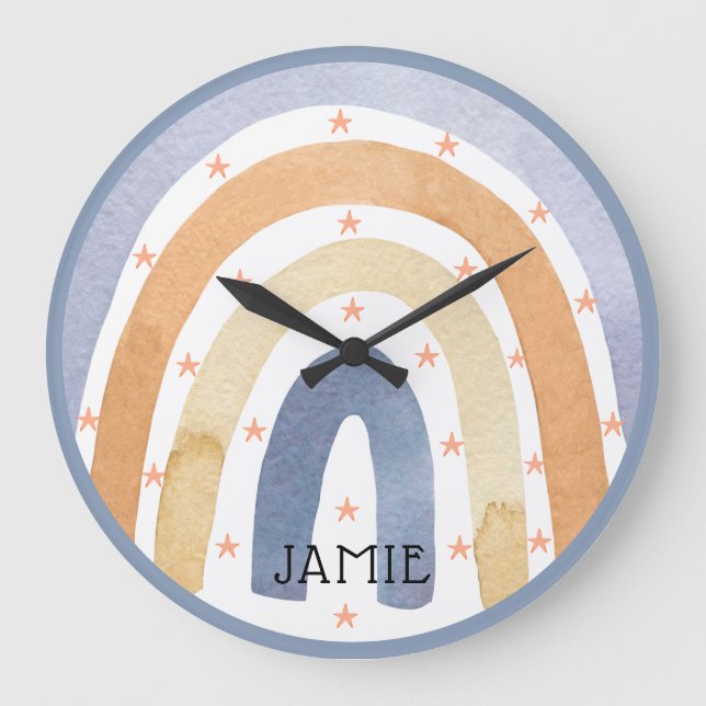 Grande Horloge Ronde Aquarelle Rainbows & Stars Personnalisé (Recto)