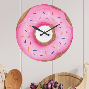 Grande Horloge Ronde Aquarelle rose pâle
