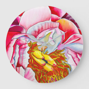Grande Horloge Ronde Aquarelle rose Peony