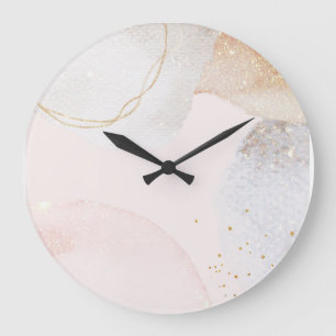 Grande Horloge Ronde Aquarelle rose vif moderne art abstrait 