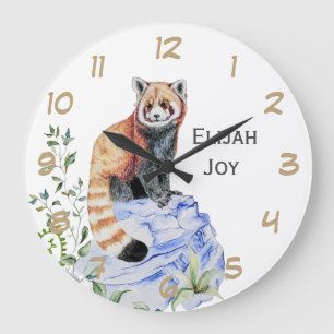 Grande Horloge Ronde Aquarelle Rouge Panda Enfants Personnalisés