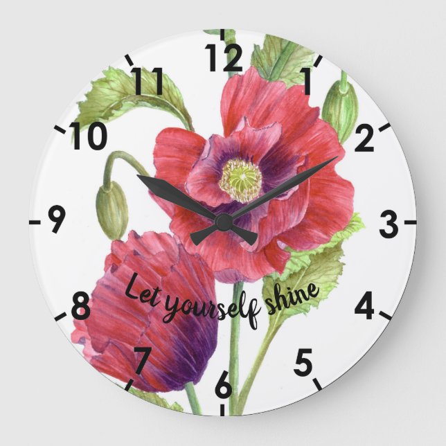 Grande Horloge Ronde Aquarelle Rouge Papillons Illustration botanique (Recto)