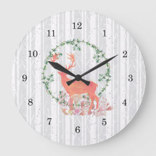 Grande Horloge Ronde Aquarelle Russe Reindeer Boho